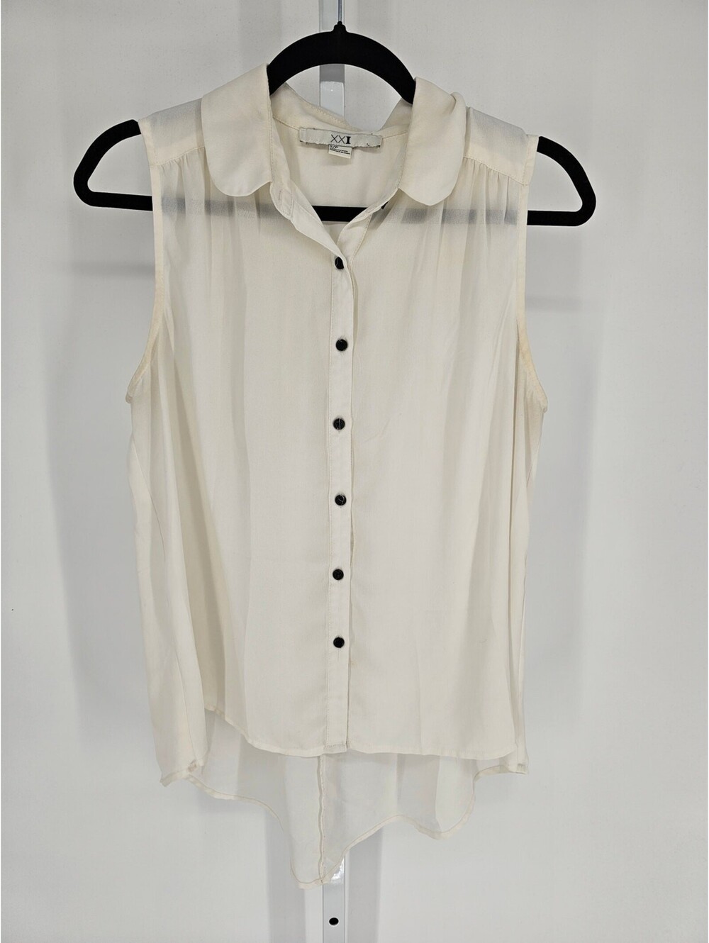Forever 21 XXI Womens Sz S Button Up Sleeveless Blouse White